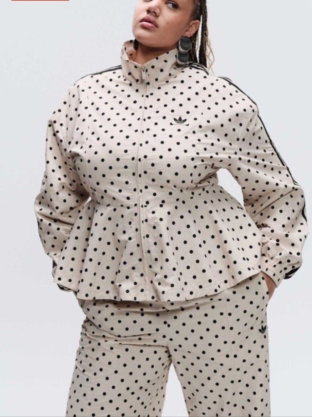 Adidas Asos Originals Beige Polka Dot Peplum Track Jacket with Black Dots